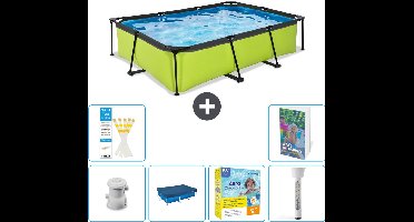 EXIT Rechthoekig Lime Frame Zwembad - 300 x 200 x 65 cm - Inclusief Pomp Afdekzeil - Onderhoudspakket - Thermometer - 7-delig