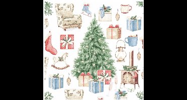 Duni servetten kerstboom cadeau 33x33cm papieren tafeldecoratie.