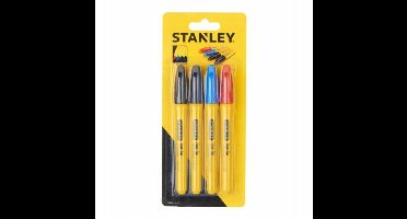Stanley STHT81391-0 Permanente Markers Set – 4-delig – Fijne Punt – Sneldrogend & Waterbestendig – Zwart, Blauw, Rood, Groen