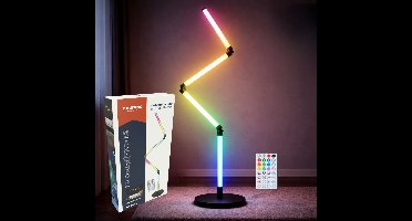 Grundig RGB Vloerlamp - RGB Lamp Staand met 24 Lichtmodi en Muzieksensor - Hoeklamp LED Staand Dimbaar met Afstandsbediening - RGB LED Hoeklamp Opvouwbaar - 137 cm - Zwart