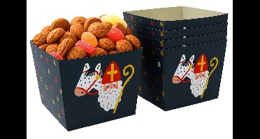 Set van 12 Kartonnen Pepernoot Bakjes – Sinterklaas Design – 8,5 × 8,5 × 7 cm – Snackbakjes voor Traktatie & Feest