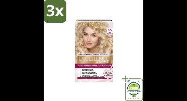 3 x L'Oréal Excellence Crème Permanente Crèmekleuring 10 Extra Lichtblond - Grootverpakking - Permanente Haarkleuring - Haarverf - Grijsdekking - L'Oréal Paris - Blond Haar