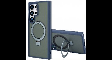 Accezz Hoesje - Geschikt voor Samsung Galaxy S24 Ultra - Ring Stand Backcover met Magnetische Ring - Blauw