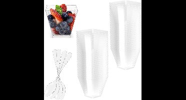 TRANKIELO® - 50 stuks transparante dessertbekers met lepels – 60 ml, herbruikbaar, stapelbaar, ideaal voor feesten