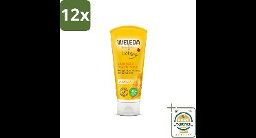 WELEDA - 2-in-1 Shampoo & Douchecrème - Baby & Kind - Calendula - Voor gevoelige huid - 200 ml - Voordeelverpakking - 12 stuks - Biologische babyproducten - Calendula baby