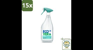 15 x Ecover - Glasreiniger Spray - 500 ml - Grootverpakking - Glas Reiniger - Glas Reinigen - Streepvrije Glans - Plantaardige Reiniger - Ecologische Reiniger