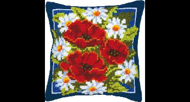 Vervaco - Kruissteekkussen kit - Rode bloemen - PN-0008615 - Borduren - Borduurpakket - Borduurpakket volwassenen - Borduurpakket kind