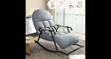 Schommelstoel Novihome CloudEase™ – Luxe Verstelbare Relaxstoel met Voetensteun & Schommelrugleuning – Comfortabele Gevoerde Stoel voor Woonkamer, Slaapkamer, Tuin & Balkon – Grijs – 200kg Draagvermogen