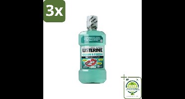 3 x Listerine – Mondwater – Clean & Fresh – Zonder alcohol – 500 ml - Grootverpakking - Mondspoeling - Mondhygiëne - Beugel - Tandplak - Tandvlees