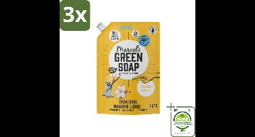 3 x Marcel's Green Soap - Vloeibaar Wasmiddel - Navulling - Vanille & Katoen - Effectief & natuurlijk - 23 Wasbeurten - 1 liter - Grootverpakking - Wasmiddel - Wasmiddel Navul - Milieuvriendelijk - Biologisch Wasmiddel - Palmolievrij