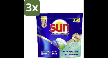 3 x Sun – Vaatwascapsules – Brilliant Shine+ All-in-1 – 16 capsules - Koffie - Koffiezetapparaat - Koffiezetapparaat