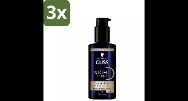 Gliss - Haarserum - Night Elixer Overnight Repair - Herstel van Beschadigd Haar - 100 ml - Bulkverpakking - 3 stuks