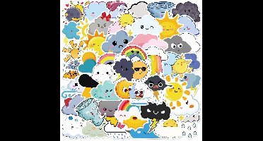 50 Stuks Weersymbolen Stickers - Kawaii Cartoon Vinyl Stickers voor Waterflessen en Laptops