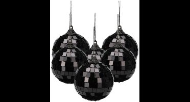 Christmas Decorations Disco kerstbal - 6x - zwart - 6 cm - kunststof en glas - discobol - spiegel - discobal - kerstversiering