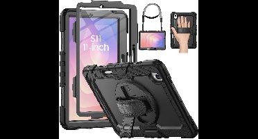 Hoes met ingebouwde Screenprotector Geschikt voor Samsung Galaxy S11 2025 hoes - Extreme Armor met screenprotector, Schouderiem, Handriem en Pencilhouder hoes - voor Horeca en Bouw - Zwart