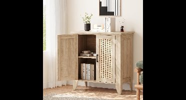 Dressoir – Buffetkast – Sideboard – Opbergkast – Kast – Rattan En MDF – Verstelbare Plank – 76x40x80 cm – Natuurlijke Houtkleur