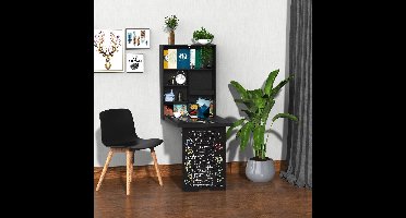 Opklapbare Wandtafel – Vouwbureau – Muurtafel – Inklapbare Werkplek – Slimme Opbergruimte – Ruimtebesparend – Robuust MDF Zwart 60x94,5x147 cm