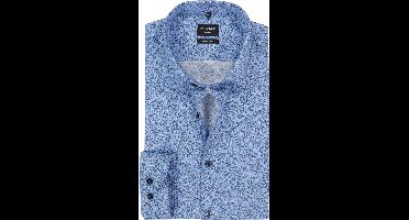 OLYMP No. 6 Six super slim fit overhemd - popeline - lichtblauw dessin - Strijkvriendelijk - Boordmaat: 38