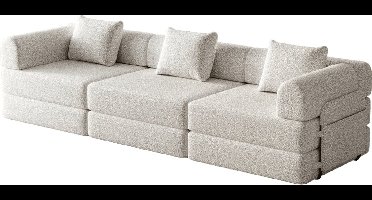 Chenille Slaapbank – Bedbank – Slaapbank Versteld – Sofa – Bank Met Opbergruimte – 3-Persoons Khaki – 2-In-1 Functie – Drie Metalen Frames