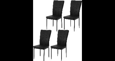 Eetkamerstoelen - Set Moderne Eetkamerstoel - Eetstoel - Tuinstoelen - Gevoerde Stoelen met Hoge Rugleuning - Elegante Kunstlederen Stoelen voor Woonkamer, Keuken en Restaurant - Set van 4 - Zwart