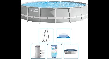 Intex Prism Frame Zwembad - 457x107 cm - Rond - Met filterpomp + accessoires - Zwembad - Filterpomp - Zwembadtrap - Grondzeil - Afdekzeil