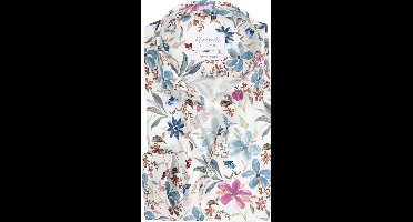 Michaelis slim fit heren overhemd - popeline - wit met blauw en groen bloemen dessin - Strijkvriendelijk - Boordmaat: 41