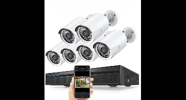 Beveiligingscamera - Beveiligingscamerasysteem - Camerabewaking - 8CH POE Camera Kit - 5MP NVR - Nachtzicht - Weerbestendig - AI Bewegingsdetectie - Binnen en Buiten - 6 Camera's - 4T Ingebouwde HDD