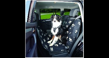 Trixie - Hondendeken - Auto Achterbank - Pootprint - Nylon/Fleece - Zwart/Beige - 145X65 cm