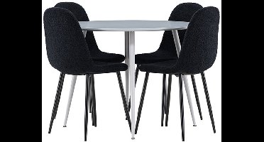 Plaza eethoek tafel Ø100cm en 4 teddy stoelen grijs.