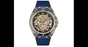 Police Blauw Siliconen Horloge Met Transparante Kast 44MM