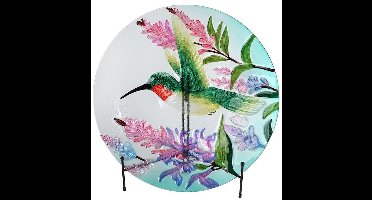 Schaal Kolibri decoratief glas multicolor met standaard 46x46x7cm.
