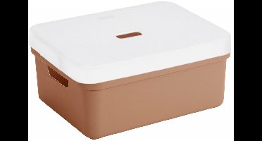 Sunware opbergbox - opslag mand - 24 liter - terra bruin - kunststof - met transparante deksel - 45 x 35 x 18 cm