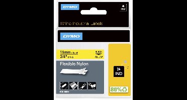 DYMO Rhino industriële Flexibele Nylon Labels | 19 mm x 3,5 m | zwarte afdruk op geel | zelfklevende labels voor Rhino & LabelManager labelprinters