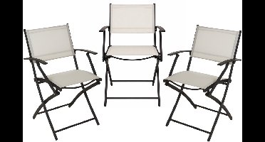 Klapstoel - 3x - beige - opklapbaar - 46 x 52 x 85 cm - staal/polyester - campingstoel/tuinstoel