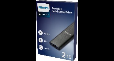 Philips Draagbare externe SSD — 2TB — Ultra Slim SATA Ultra Speed — USB-C – USB — leessnelheid tot 550 MB/s — schrijfsnelheid tot 550 MB/s — Aluminium