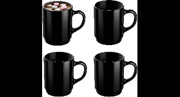 Luminarc Koffiemokken Lagos - 4x stuks - Hard Glas - zwart - 250 ml - 7 x 9 cm