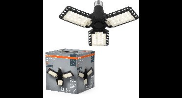 OSRAM Highbay Blade plafondlamp in zwart, kunststof, met verstelbare lichtbladen, biedt 17 W of 1700 lm in neutraal wit met 4000 K, E27 schroefdraad, 231 mm diameter, IP20