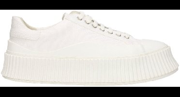 Fabric Lace-Up Casual Sneakers with Rubber Sole - White