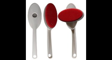 Gerimport Kledingborstel - L27 cm - wit/rood - pluizenborstel - draaibaar oppervlak