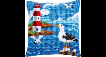 Vervaco - Kruissteekkussen kit - Vuurtoren en meeuwen - PN-0158364 - Borduren - Borduurpakket - Borduurpakket volwassenen - Borduurpakket kind