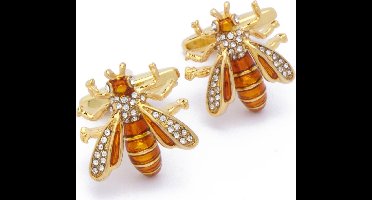 Manchetknopen - Bij Bijen Witte Stenen met Goudtinten