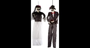 Set van 2x hangende horror decoratie skelet 92 cm Day Of Death dame en heer - Halloween thema versiering poppen