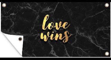 Tuinposter Quote - Love - Marmer - Goud - 60x30 cm - Tuindoek