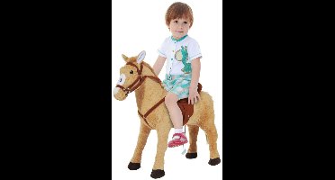 Schommelpaard in beige, pluche speel- en schommelpaard met geluid, 85 × 28 × 60 cm, ideaal voor kinderen