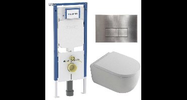 QeramiQ Dely Swirl Toiletset - 36.3x51.7cm - diepspoel - rimless - Geberit UP720 Duofix Sigma inbouwreservoir - 35mm zitting - steel bedieningsplaat - rechtehoekige knoppen - wit mat