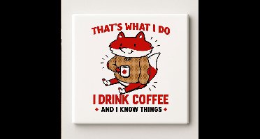 That’s What I Do I Drink Coffee and I Know Things Grappige Vos Tegel 15x15cm – Humoristische Wanddecoratie, Perfect Cadeau voor Koffieliefhebbers en Slimme Denkers