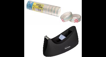 Centrum Plakbandhouder - zwart - 12x plakbandrol - transparant - 12 mm x 10 m