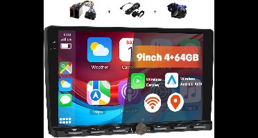 Boscer 2DIN Android 15 Autoradio - 9 inch HD IPS Touchscreen - 4+64GB - Draadloze Apple CarPlay & Android Auto - GPS Navigatie - USB, Bluetooth, WiFi & MP5 - Inclusief Achteruitrijcamera & Microfoon