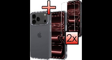 Hoesje - Met 2x Screenprotector - Geschikt voor Apple iPhone 17 Pro - Sterk & Shockproof - Back Cover - Siliconen Case - Telefoon Hoes - Transparant