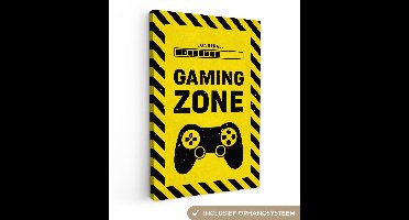 Canvas schilderij 60x90 cm - Wanddecoratie Gaming - Quotes - Controller - Gaming zone - Game - Muurdecoratie game room - Gaming kamer decoratie - Gameroom accessoires - Schilderijen